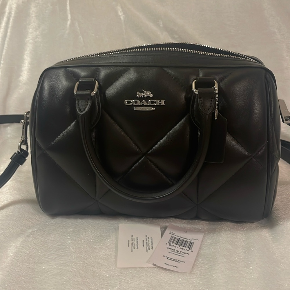 EUC coach black quilted Rowan satchel